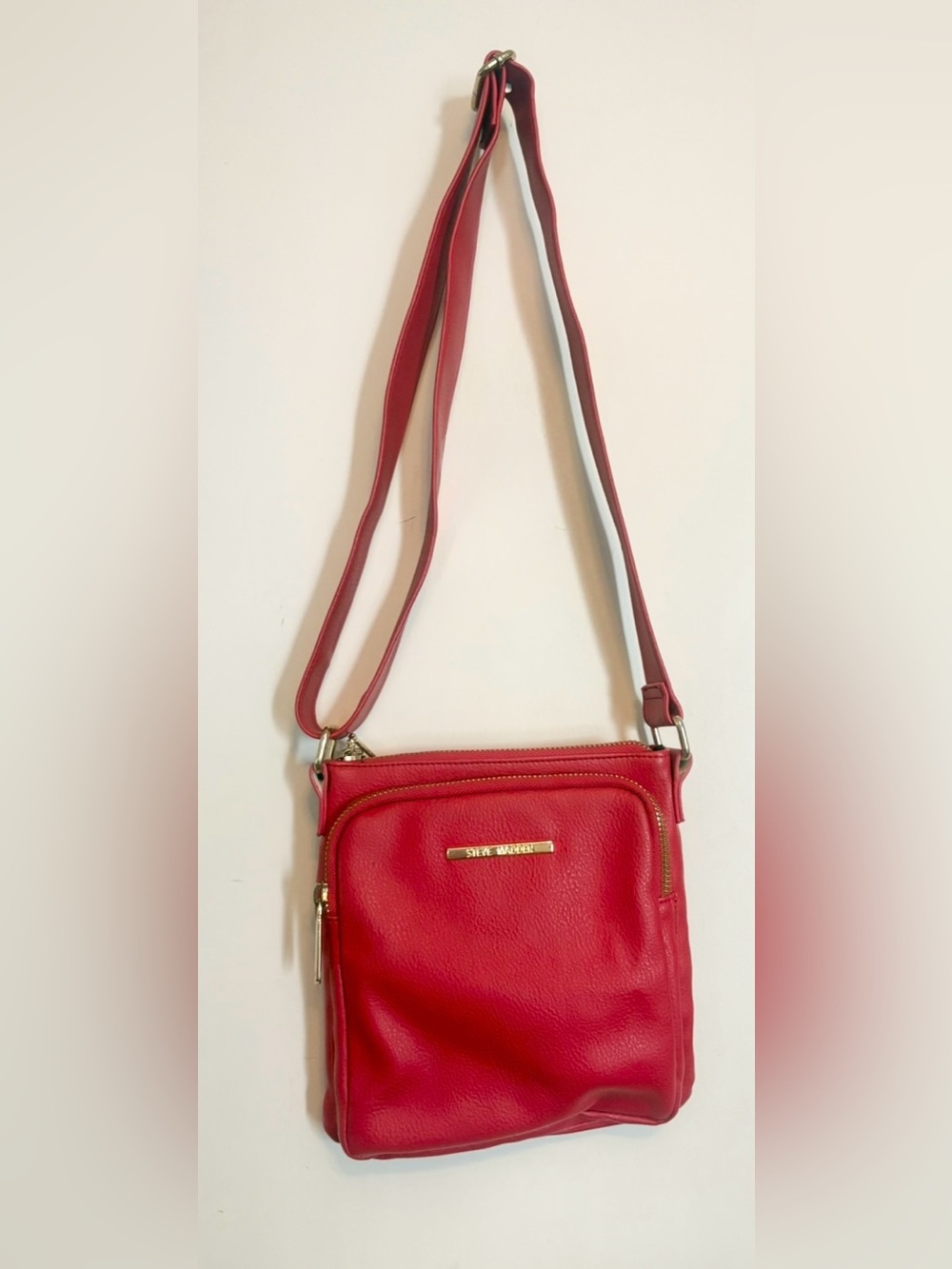 Steve Madden Red Leather Crossbody with Front Zip Pocket